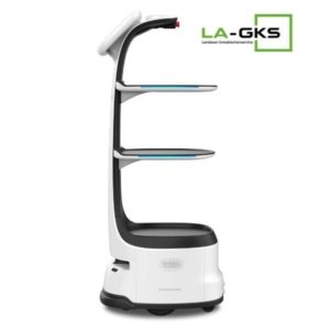 Service-Roboter von Keenon in einer Ansicht von der Seite. Hier zu sehen der Dinerbot T8 für die Gastronomie und Hotels perfekt geeignet.