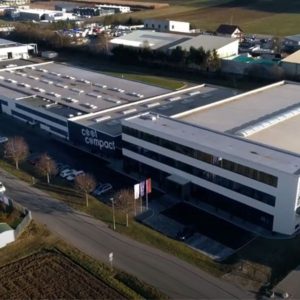 Eine Ansicht von schräg oben auf die Zentrale des Herstellers Cool Compact Kühlgeräte GmbH in Grosselfingen - Baden-Württemberg... Die Marke Cool Compact steht für beste Qualität aus deutscher Fertigung u.a. für die Gastronomie und Großküche...