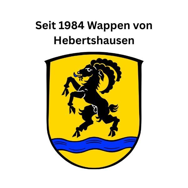 Das seit 1984 gültige Wappen von 85241 Hebertshausen. Steinbock mit blauer Zunge...
